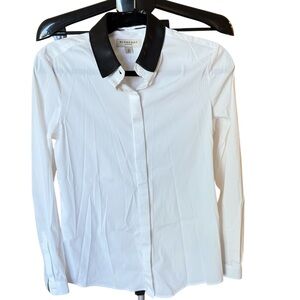 Burberry Classic White Shirt with Black Leather Collar